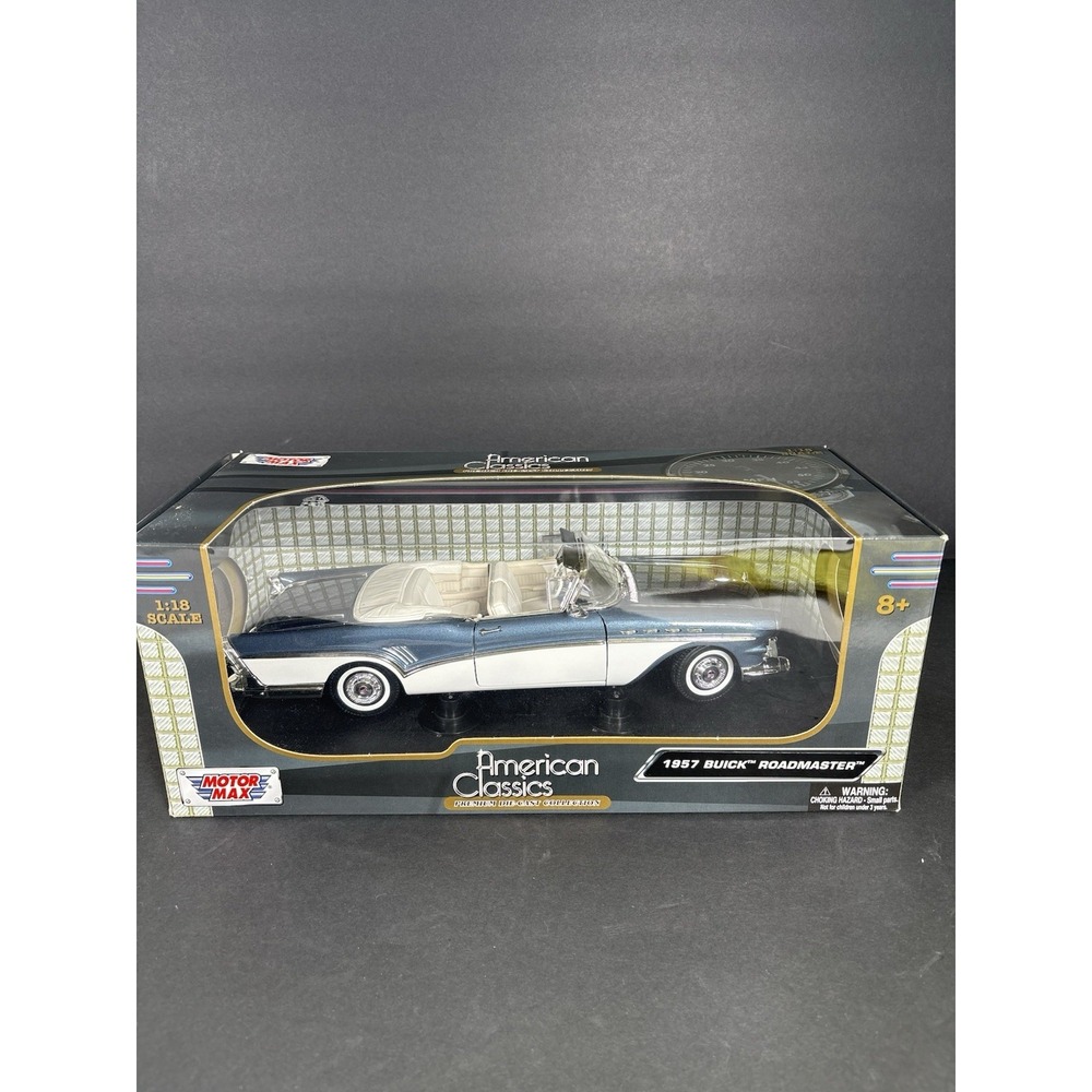 Motor Max 1957 Buick Roadmaster Convertible 1:18 Diecast Blue White W/ Box READ
